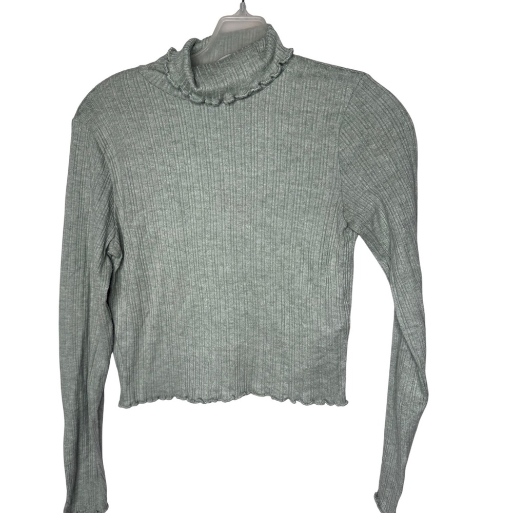 Madewell Sage Green Ribbed Lettuce Edge Turtleneck Top NI083 Small